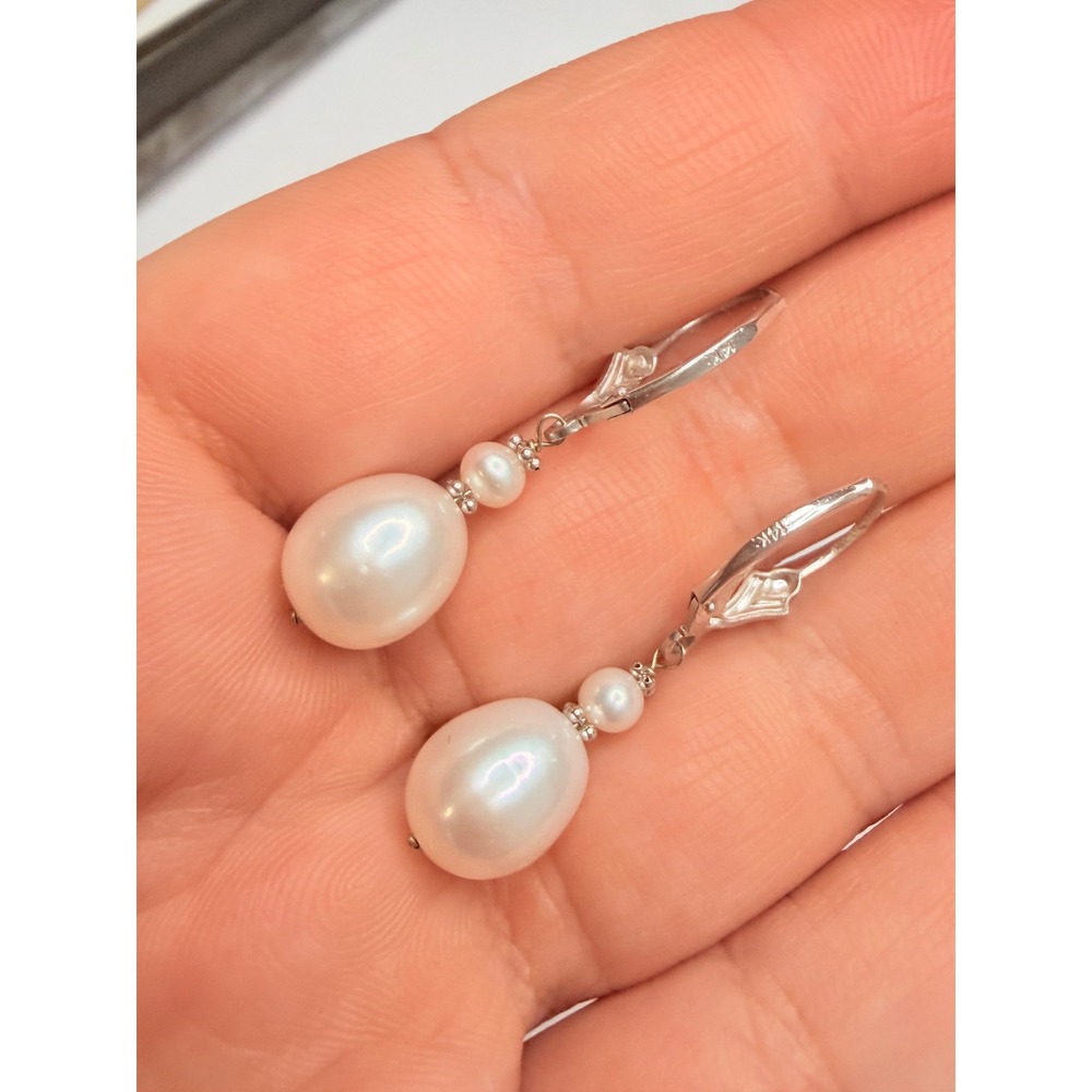 14K White Gold Freshwater Pearl Drop Earrings